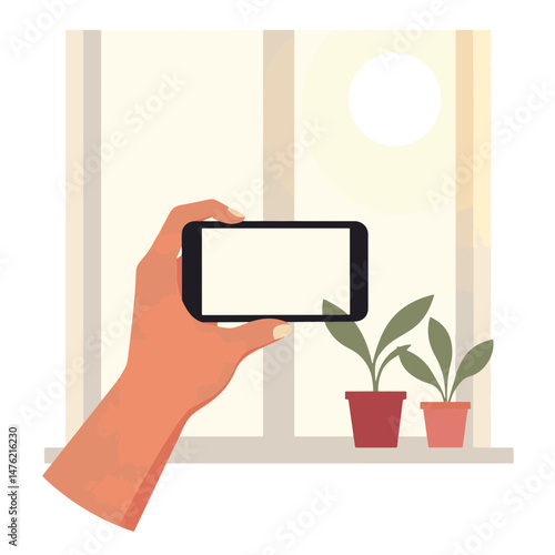 Capturing morning sunlight with smartphone in minimalistic room, vlogging inspiration