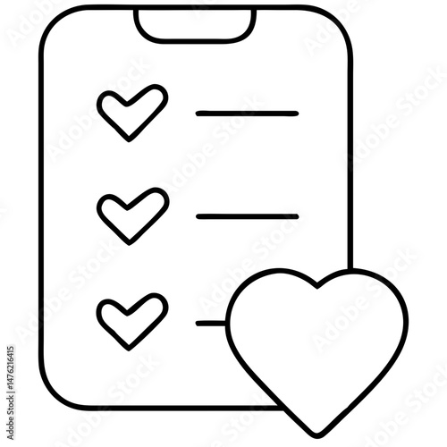 Self care checklist icon with heart representing a list of positive actions
