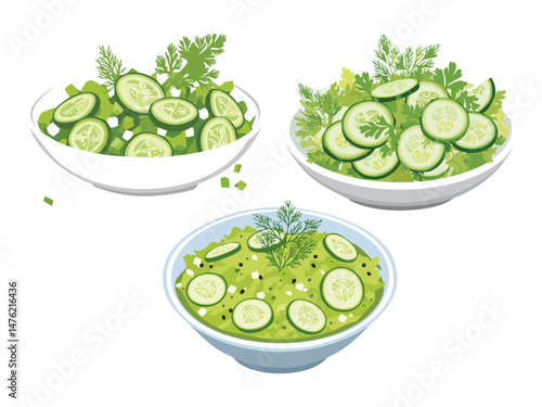 vector illustration of a german food Gurkensalat (Cucumber Salad with Dill and Vinegar)