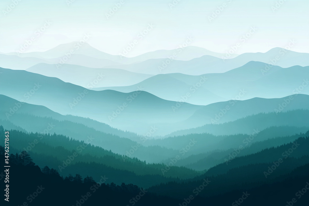 Fototapeta premium Misty Mountains Forest Landscape Serenity Nature Scenery
