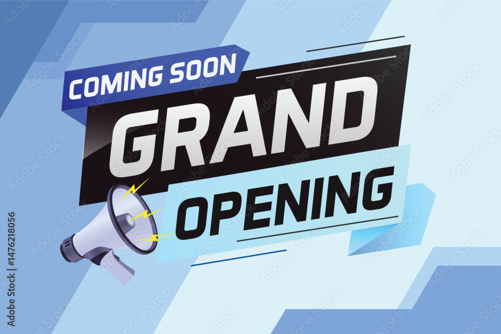 Obraz premium coming soon grand opening word concept vector illustration with megaphone and 3d, web, mobile app, poster, banner, flyer, background, gift card, coupon, label, wallpaper 