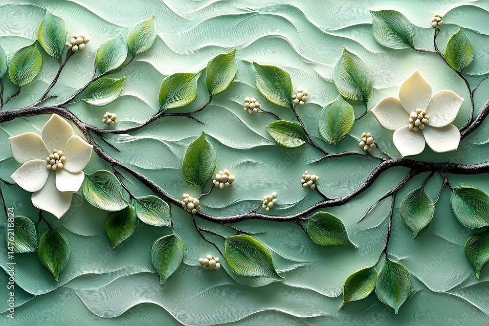 Obraz premium Calm green background blooming vines high resolution photo