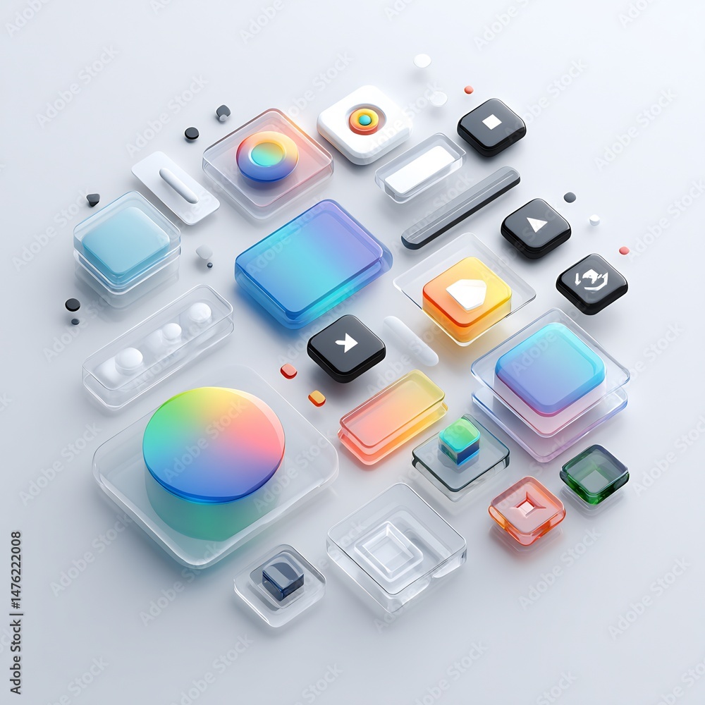 Fototapeta premium Gradient interface elements assortment forming a circle on neutral background