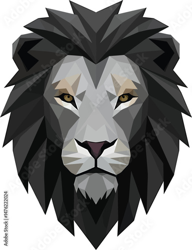 Geometric Lion Head, Low-Poly, Black and White