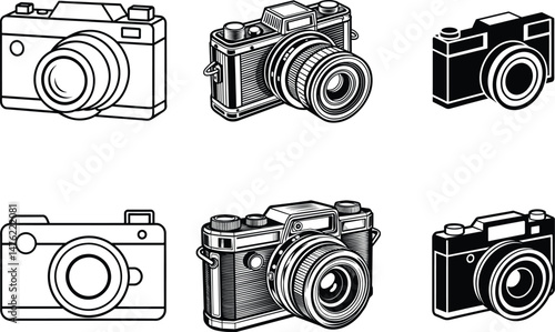 Minimalist Camera Line Art Illustration with Simple Outline and Modern Design