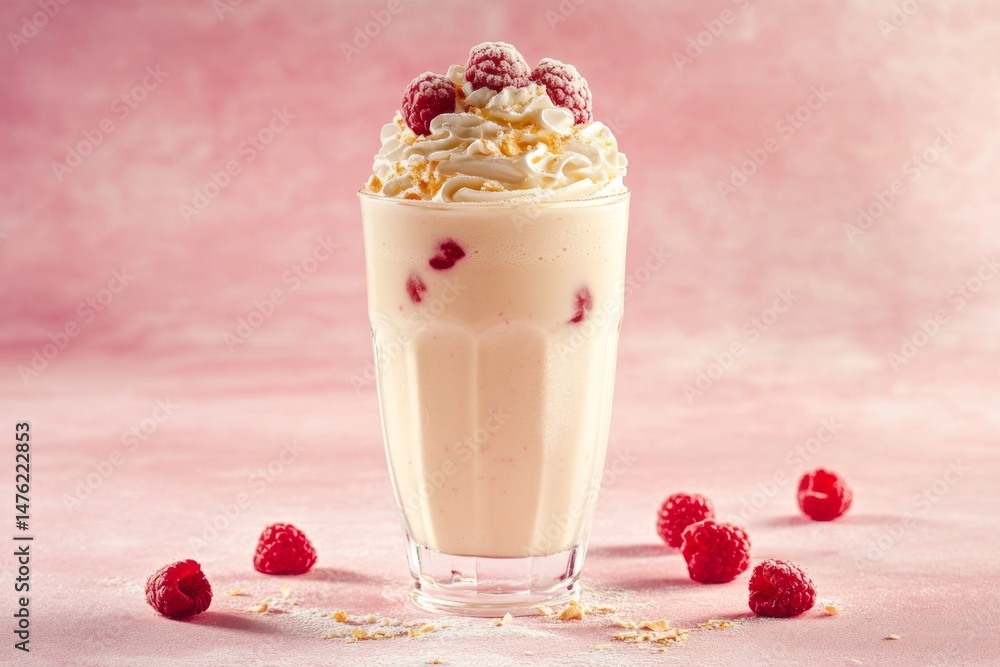 Raspberry Vanilla Smoothie topped with whipped cream and fresh raspberries Raspberry Vanilla Smoothie topped with whipped cream and fresh raspberries