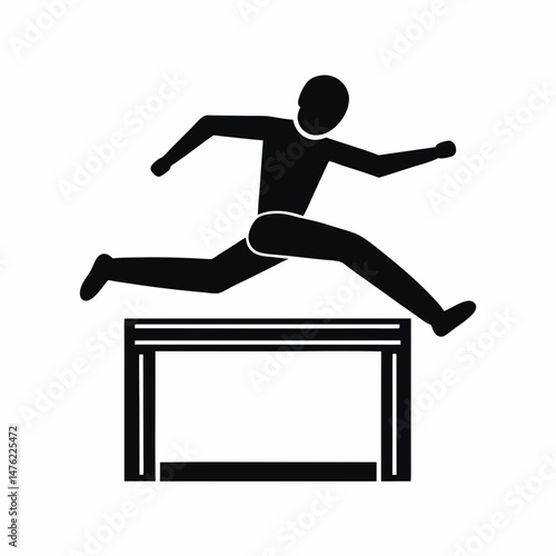 Man jumping over hurdles silhouette vector illustration