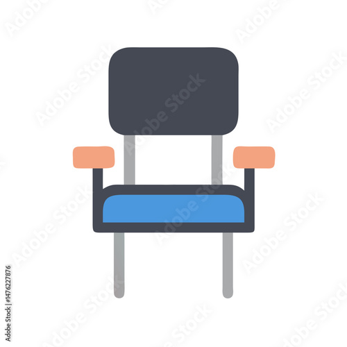 Isolated flat icon of chair with armrests on black