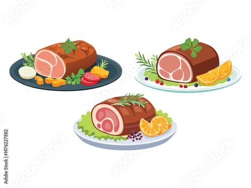 vector illustration of a german food Kalbsbraten (Roast Veal)
