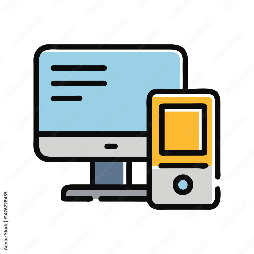 Desktop computer and handheld media player icon illustration Desktop computer and handheld media player icon illustration