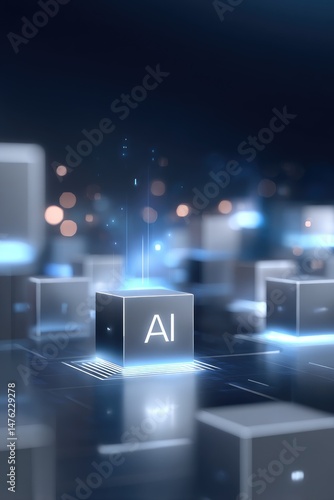 Wallpaper Mural Glowing AI cube among others, representing digital transformation and technological advancement within a network Torontodigital.ca