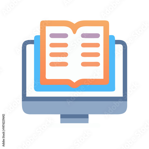 Computer monitor displaying an open book icon illustration
