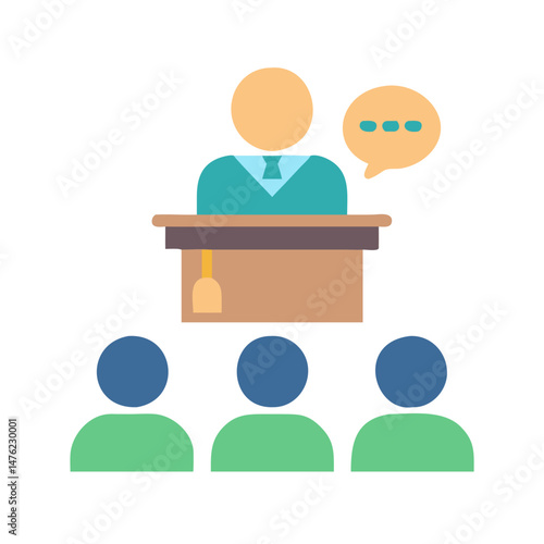 Speaker presentation with audience flat illustration design