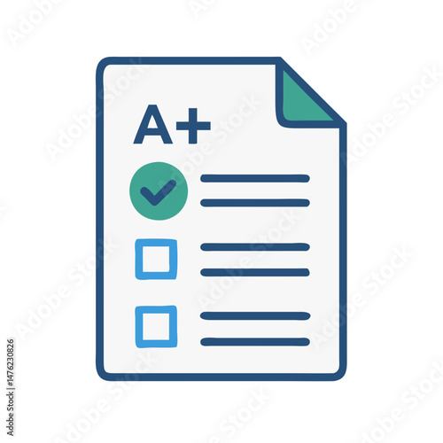 Excellent grade report card with checkmarks vector illustration