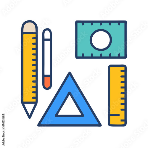 Flat design of drafting tools for education or engineering