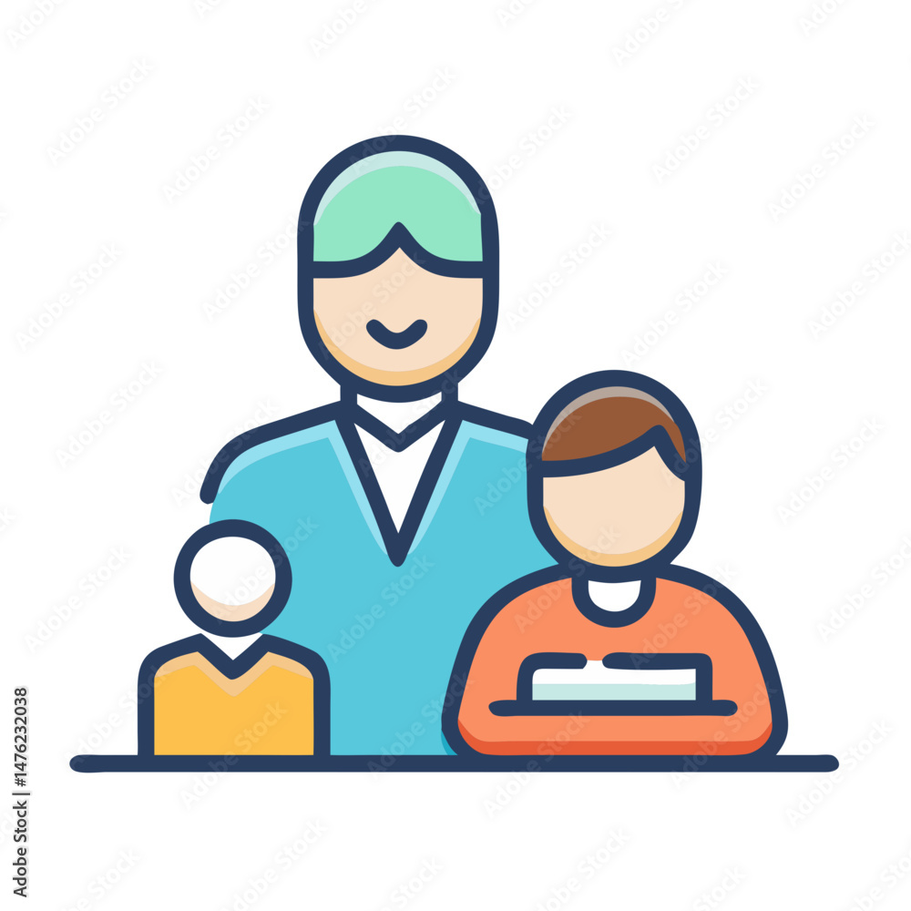 Stylized family portrait graphic in bold and bright colors Stylized family portrait graphic in bold and bright colors