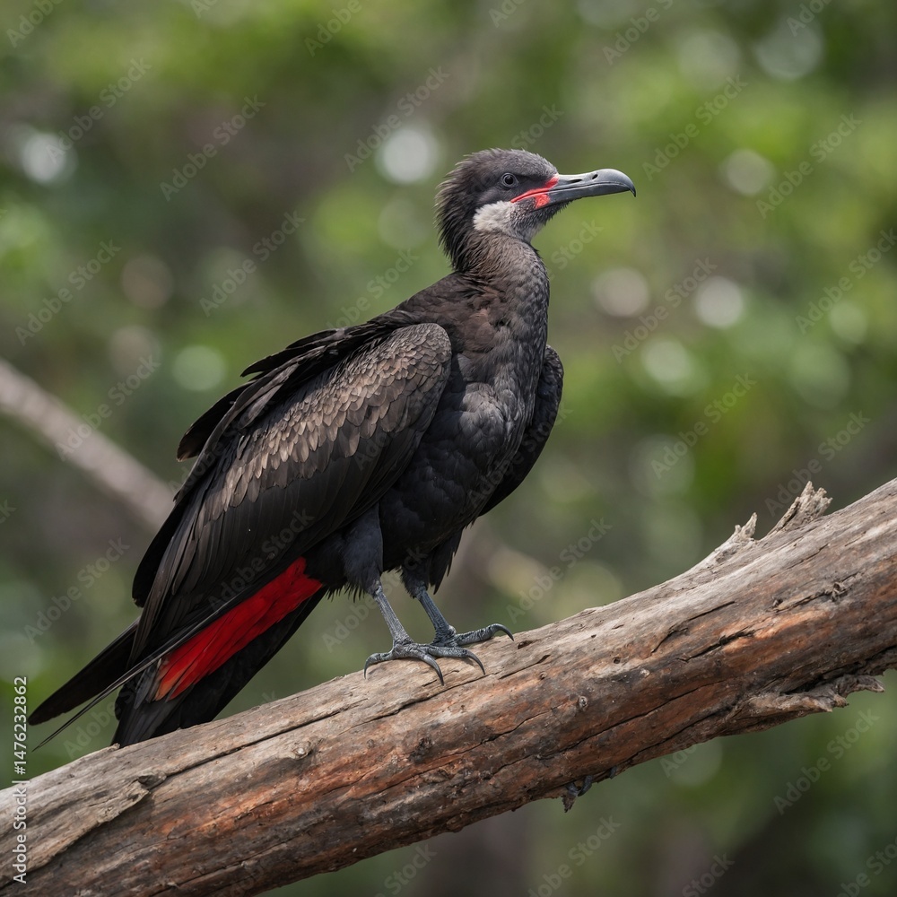 Naklejka premium Frigatebird bird on piece of wood