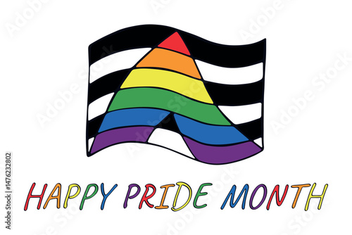 Colorful Straight ally pride flag Happy pride day LGBTQ community Pride Month Vector hand drawn doodle for posters, stickers, logo, cards