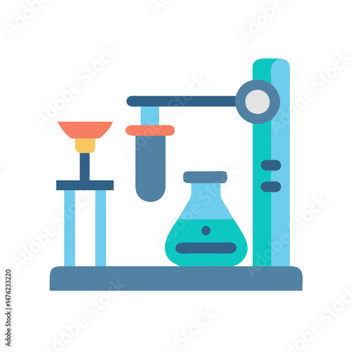 Laboratory setup with flasks and test tubes on black background