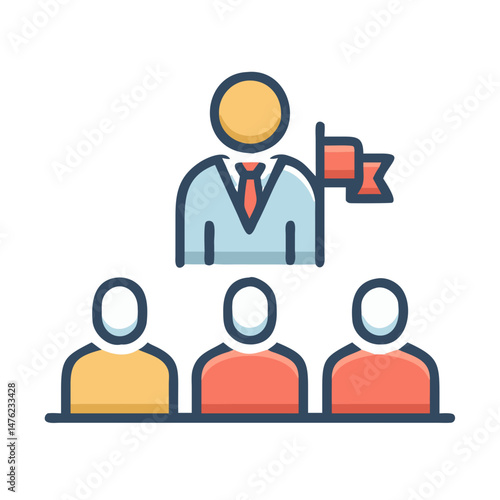 Flat illustration showing hierarchical business structure with leadership concept