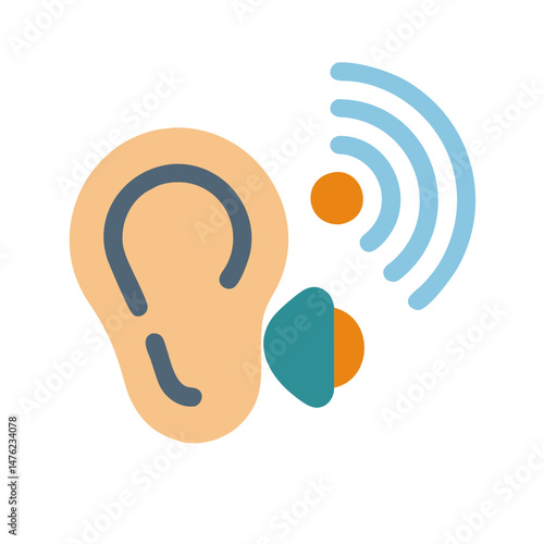 Hearing aid icon depicting sound entering ear canal graphic