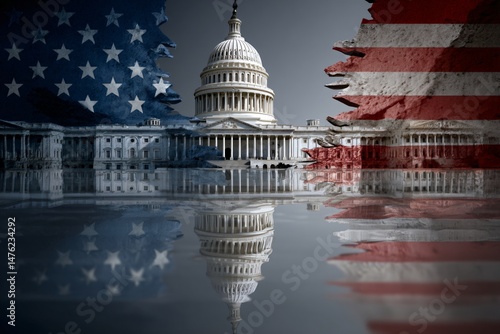 Wallpaper Mural US Capitol Building Divided Crumbling American Flag Reflection Torontodigital.ca