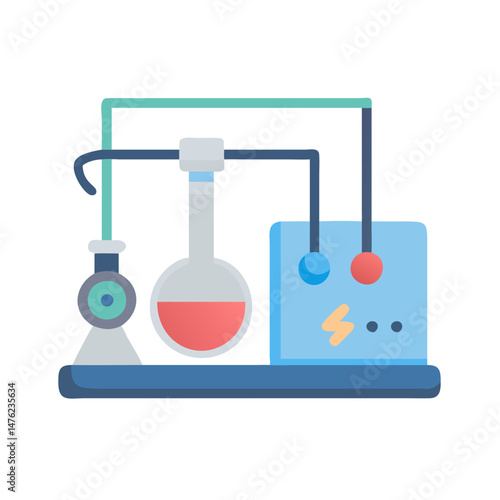 Laboratory equipment showing reaction process flat design illustration