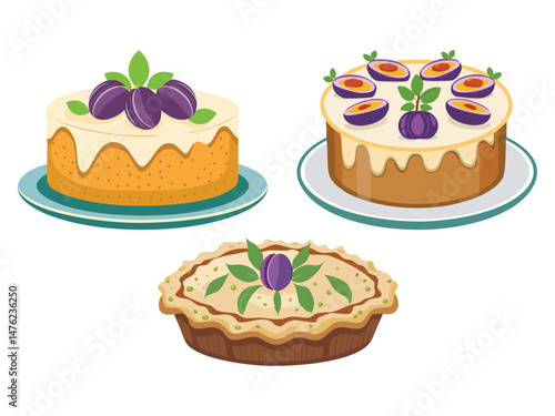 vector illustration of a german food Pflaumenkuchen (Plum Cake)