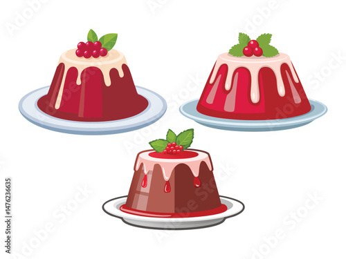 vector illustration of a german food Rote Grütze (Red Berry Pudding from Northern Germany)