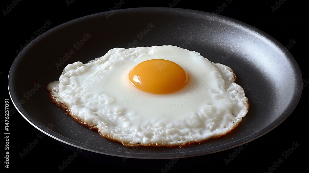 SunnySide Up Egg in Black Pan with Delicious Breakfast. SunnySide Up Egg in Black Pan with Delicious Breakfast.