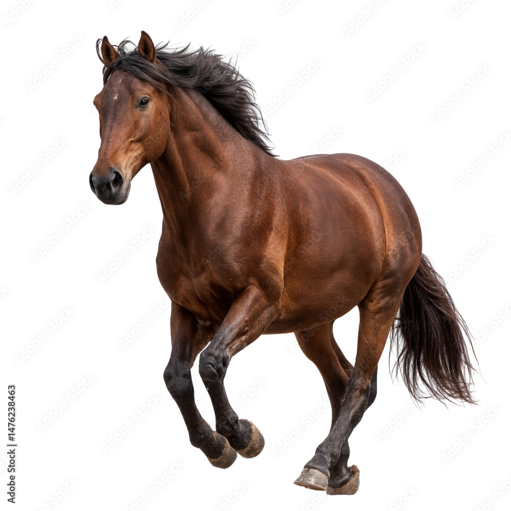 Elegant brown horse galloping with strength and grace, isolated on white or transparent background Elegant brown horse galloping with strength and grace, isolated on white or transparent background
