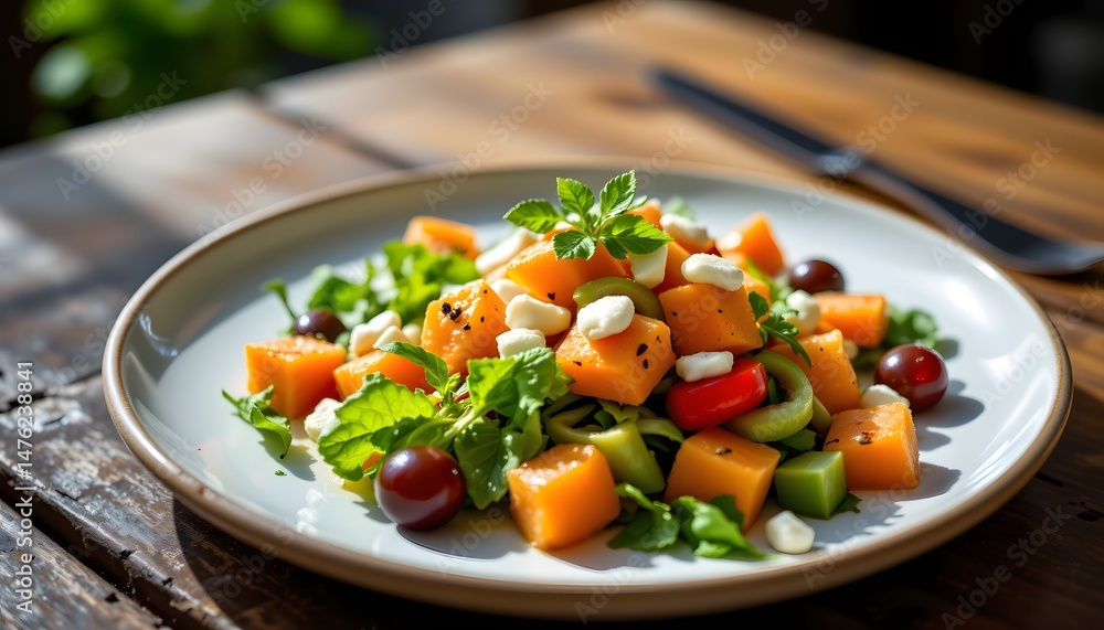 a meal setting with a focus on a plate of fresh fruit salad a meal setting with a focus on a plate of fresh fruit salad