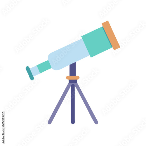 Stylized telescope illustration on a tripod against black background