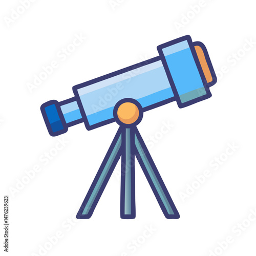 Cartoon telescope icon on black background for scientific observation