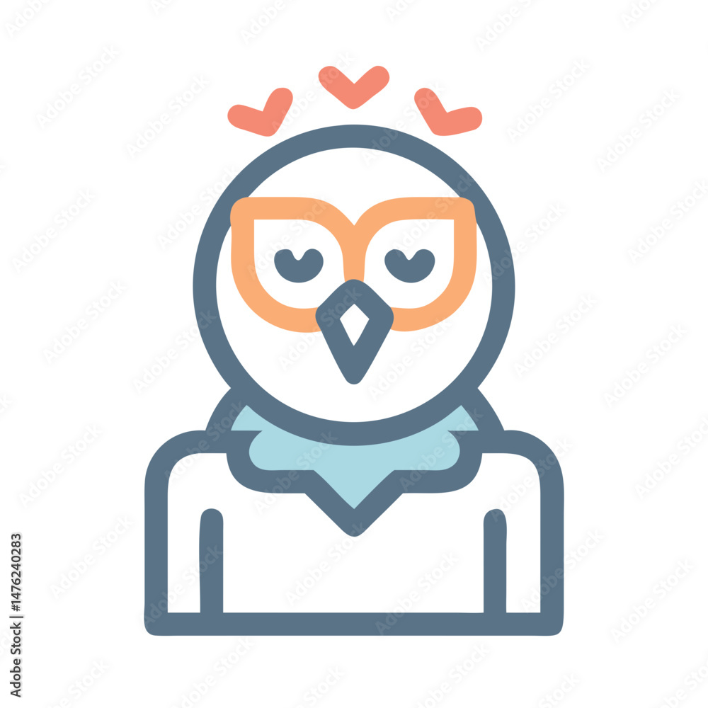 Obraz premium Stylish owl wearing eyeglasses surrounded by little hearts illustration