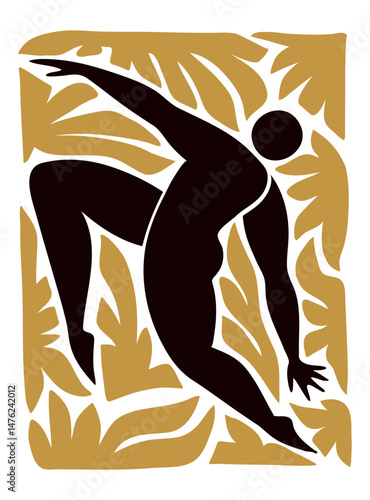 Hand Drawn Abstract Human Silhouette with Leaves
