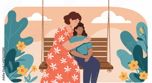 Mother's Day Special: Mother and Daughter on a Swing Illustration