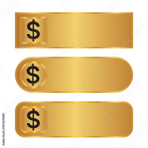 modern golden design usd symbol button element vector template blank space, dollar text box element gold