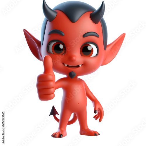 3D Cute demon giving thumbs up isolated on white background