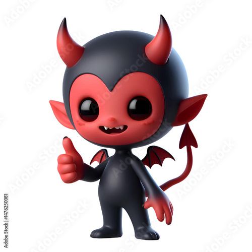 3D Cute demon giving thumbs up isolated on white background