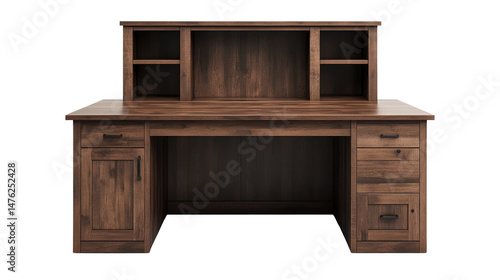Wood Office Desk with Hutch and Storage Shelves