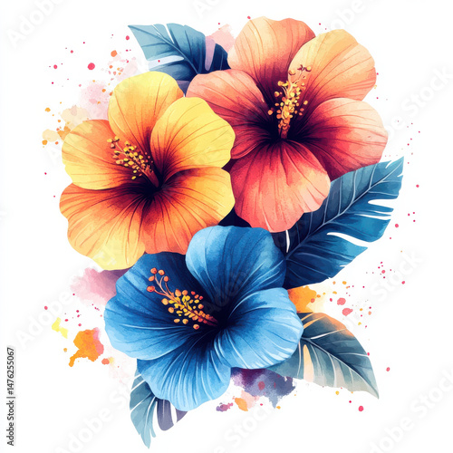 Wallpaper Mural Vibrant tropical flowers in watercolor style, perfect for decor Torontodigital.ca