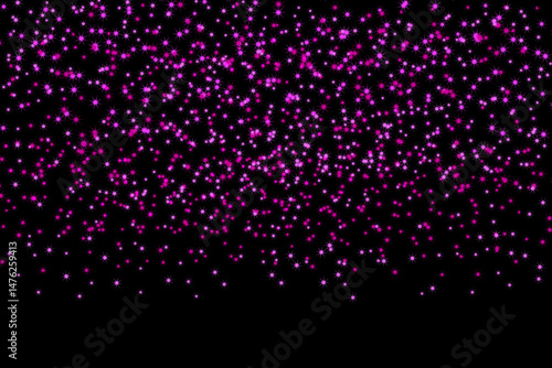 A dark background filled with a multitude of pink and purple star shaped glitter particles falling down