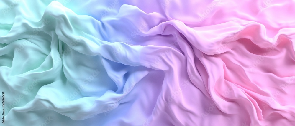 Fototapeta premium Soft, pastel fabric draped in gentle waves, transitioning from light blue to pink