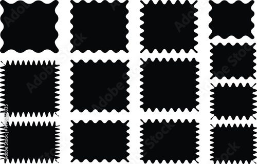 Set of with zigzag edge black frames silhouette scalloped frames with zigzag black edge scallop edge shape Rectangle shape Various with scallop edge Rectangle shape 