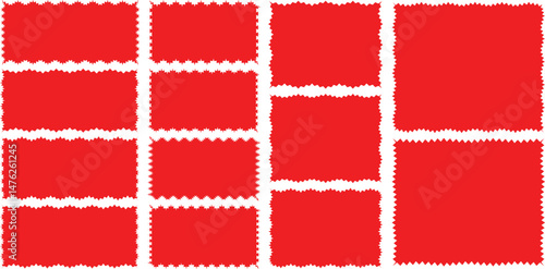Rectangle shape frame with zigzag edge. Rad color rectangle frames with wiggly borders. 