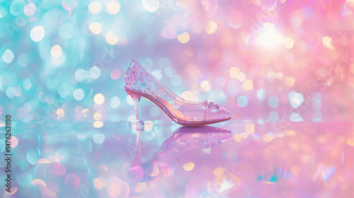 Wallpaper Mural A sparkling transparent high heel shoe set against a dreamy, pastel bokeh background, evoking a fairytale-like atmosphere. Torontodigital.ca