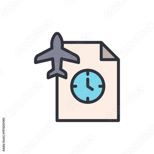 Flight Schedule Reminder With Plane And Clock On Paper Icon