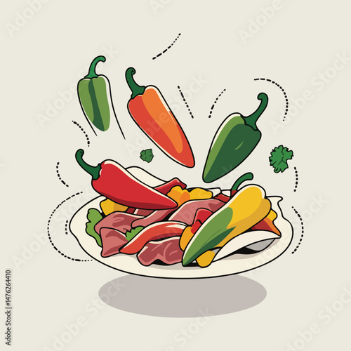Sizzling Fajita T-shirt Design with Bold Typography, Iconic Mexican Food Elements, and Vibrant Solid Colors to Celebrate National Fajita Day in a Fun and Playful Style