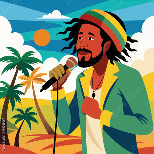 reaggae singer on a beach vector illustration 